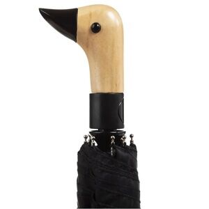 Vintage Totes Auto Open Neverwet Wooden Duck Handle Umbrella Black 42" Arc